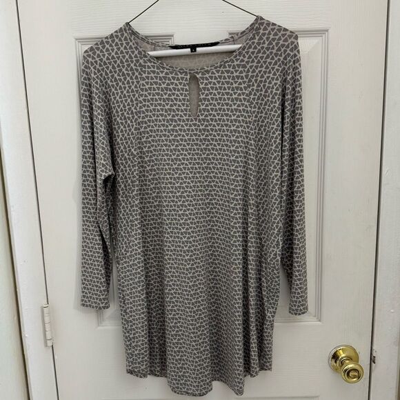 Ritva Falla Geometric Print Long Sleeve Top Gray Size Small Keyhole Finland - Picture 1 of 5